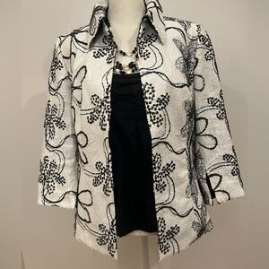 Carlisle Black & White Sequin Embroidery  Cocktail Jacket Abstract Floral NWOT